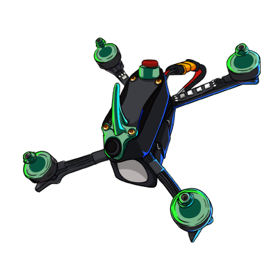 freedom Drawn FPV racer with purple motors and fins